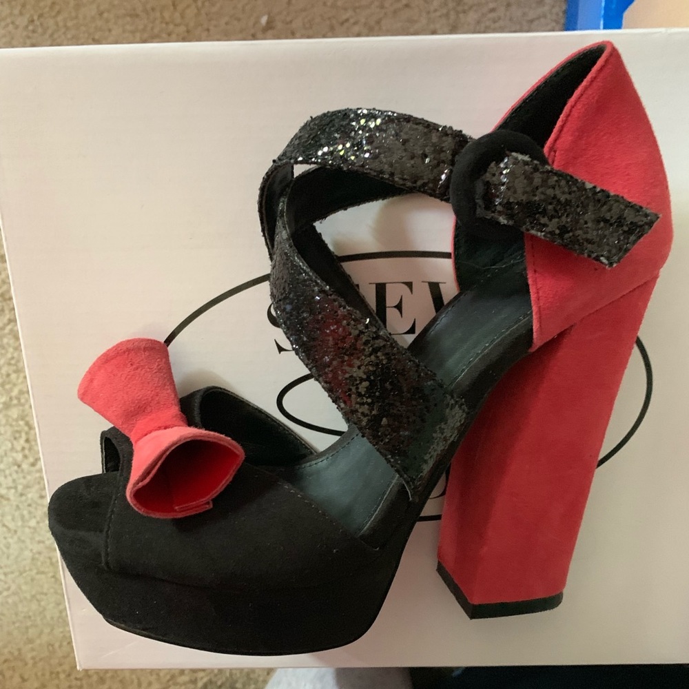 ASOS pink and black glitter platform heels